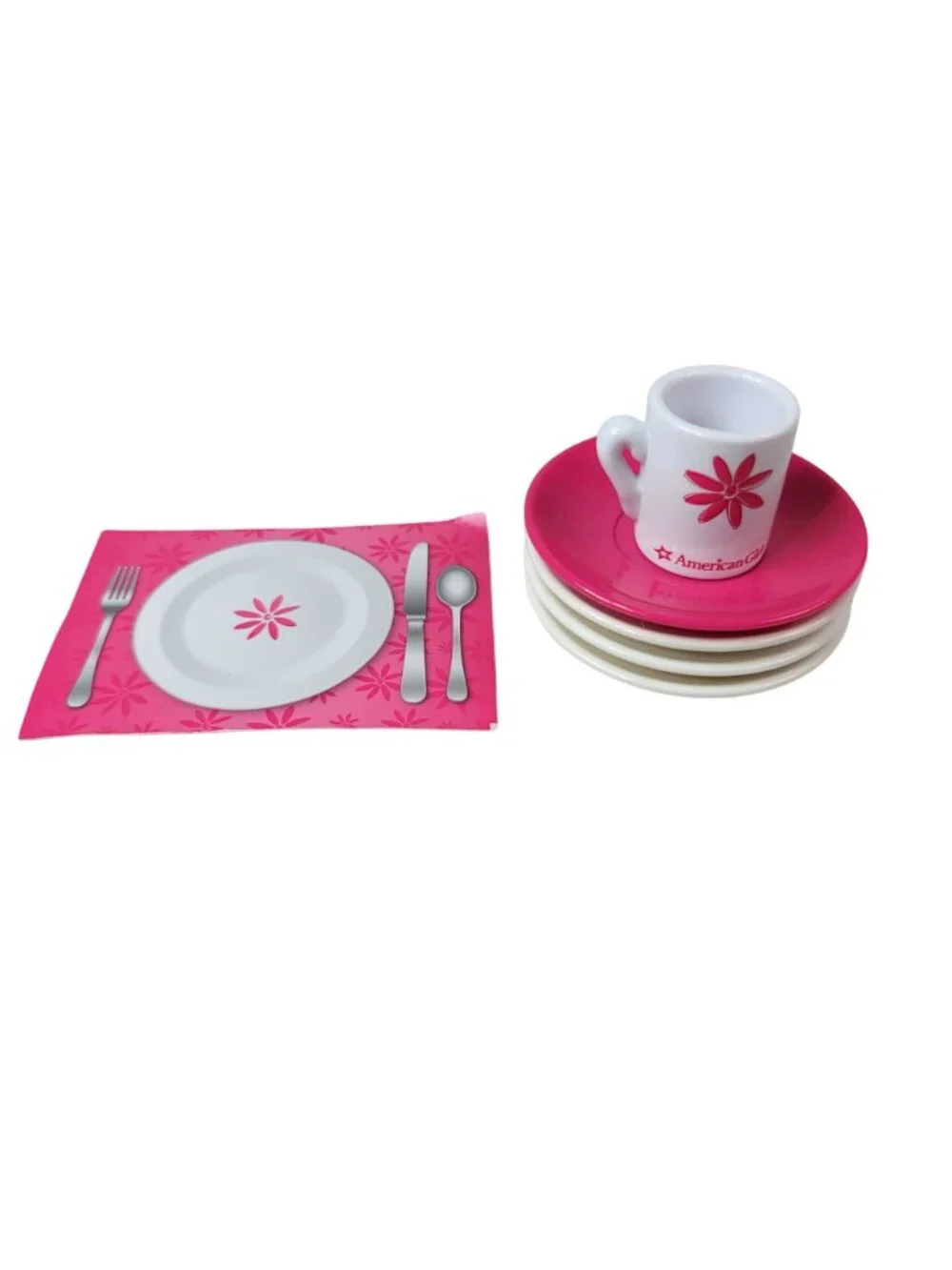 American Girl Cafe Replacements 4 Plates Daisy Mug Placement For 18